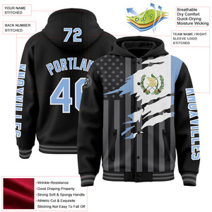 Custom Black Light Blue-Gray Guatemala Guatemalan Flag 3D Bomber Full-Snap Varsity Letterman Hoodie Jacket