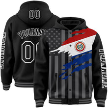 Загрузить изображение в средство просмотра галереи, Custom Black Gray-White Paraguay Paraguayan Flag 3D Bomber Full-Snap Varsity Letterman Hoodie Jacket
