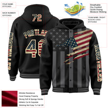 Charger l&#39;image dans la galerie, Custom Black Vintage USA Flag Cream-Gray 3D Bomber Full-Snap Varsity Letterman Hoodie Jacket
