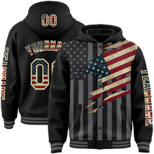 Charger l&#39;image dans la galerie, Custom Black Vintage USA Flag Cream-Gray 3D Bomber Full-Snap Varsity Letterman Hoodie Jacket
