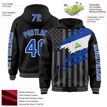 Загрузить изображение в средство просмотра галереи, Custom Black Thunder Blue-Gray Nicaragua Nicaraguan Flag 3D Bomber Full-Snap Varsity Letterman Hoodie Jacket
