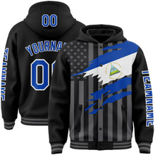 Загрузить изображение в средство просмотра галереи, Custom Black Thunder Blue-Gray Nicaragua Nicaraguan Flag 3D Bomber Full-Snap Varsity Letterman Hoodie Jacket
