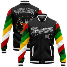 Charger l&#39;image dans la galerie, Custom Black White Christmas 3D Bomber Full-Snap Varsity Letterman Jacket
