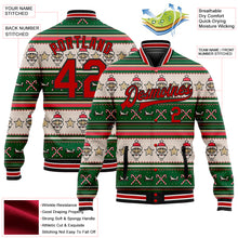 Load image into Gallery viewer, Custom Green Red-Black Christmas 3D Bomber Full-Snap Varsity Letterman Jacket
