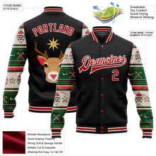 Charger l&#39;image dans la galerie, Custom Black Red-White Christmas 3D Bomber Full-Snap Varsity Letterman Jacket
