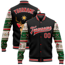 Charger l&#39;image dans la galerie, Custom Black Red-White Christmas 3D Bomber Full-Snap Varsity Letterman Jacket
