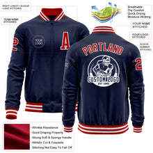 Load image into Gallery viewer, Custom Navy Red-White Bomber Varsity Letterman Zipper Jacket
