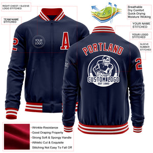 Custom Navy Red-White Bomber Varsity Letterman Zipper Jacket