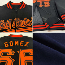 Load image into Gallery viewer, Custom Navy Royal-White Bomber Varsity Letterman Zipper Jacket
