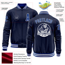 Load image into Gallery viewer, Custom Navy Royal-White Bomber Varsity Letterman Zipper Jacket
