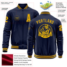 Load image into Gallery viewer, Custom Navy Gold Bomber Varsity Letterman Zipper Jacket
