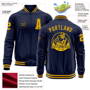 Custom Navy Gold Bomber Varsity Letterman Zipper Jacket