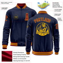 Load image into Gallery viewer, Custom Navy Crimson-Gold Bomber Varsity Letterman Zipper Jacket
