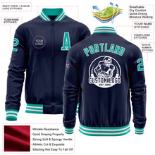 Charger l&#39;image dans la galerie, Custom Navy Aqua-White Bomber Varsity Letterman Zipper Jacket
