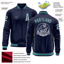 Charger l&#39;image dans la galerie, Custom Navy Gray-Teal Bomber Varsity Letterman Zipper Jacket
