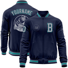 Charger l&#39;image dans la galerie, Custom Navy Gray-Teal Bomber Varsity Letterman Zipper Jacket
