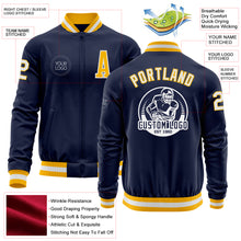 Charger l&#39;image dans la galerie, Custom Navy White-Gold Bomber Varsity Letterman Zipper Jacket
