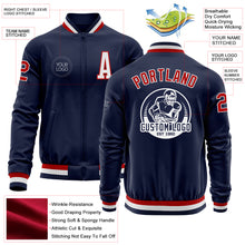 Load image into Gallery viewer, Custom Navy Red-White Bomber Varsity Letterman Zipper Jacket
