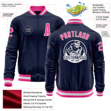 Charger l&#39;image dans la galerie, Custom Navy Pink-White Bomber Varsity Letterman Zipper Jacket
