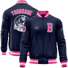 Charger l&#39;image dans la galerie, Custom Navy Pink-White Bomber Varsity Letterman Zipper Jacket
