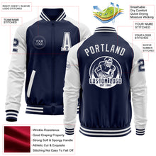 Load image into Gallery viewer, Custom Navy White Bomber Varsity Letterman Two Tone Zipper Jacket
