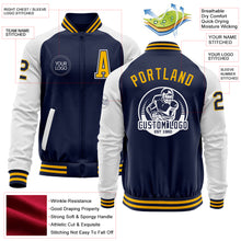 Load image into Gallery viewer, Custom Navy Gold-White Bomber Varsity Letterman Two Tone Zipper Jacket
