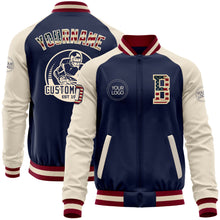 Загрузить изображение в средство просмотра галереи, Custom Navy Vintage USA Flag Cream-Maroon Bomber Varsity Letterman Two Tone Zipper Jacket
