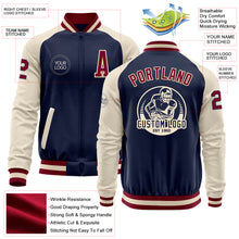 Charger l&#39;image dans la galerie, Custom Navy Maroon-Cream Bomber Varsity Letterman Two Tone Zipper Jacket
