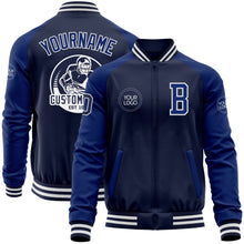 Charger l&#39;image dans la galerie, Custom Navy Royal-White Bomber Varsity Letterman Two Tone Zipper Jacket
