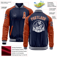 Charger l&#39;image dans la galerie, Custom Navy Texas Orange-White Bomber Varsity Letterman Two Tone Zipper Jacket
