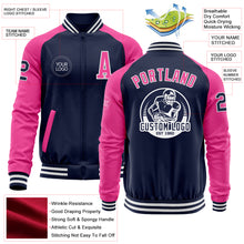 Charger l&#39;image dans la galerie, Custom Navy Pink-White Bomber Varsity Letterman Two Tone Zipper Jacket
