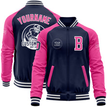 Charger l&#39;image dans la galerie, Custom Navy Pink-White Bomber Varsity Letterman Two Tone Zipper Jacket
