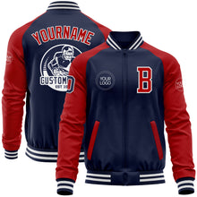 Charger l&#39;image dans la galerie, Custom Navy Red-White Bomber Varsity Letterman Two Tone Zipper Jacket
