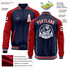 Charger l&#39;image dans la galerie, Custom Navy White-Red Bomber Varsity Letterman Two Tone Zipper Jacket
