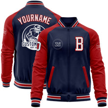 Charger l&#39;image dans la galerie, Custom Navy White-Red Bomber Varsity Letterman Two Tone Zipper Jacket
