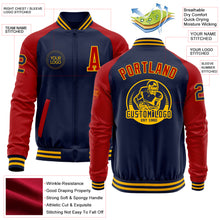 Charger l&#39;image dans la galerie, Custom Navy Red-Gold Bomber Varsity Letterman Two Tone Zipper Jacket
