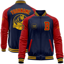 Charger l&#39;image dans la galerie, Custom Navy Red-Gold Bomber Varsity Letterman Two Tone Zipper Jacket
