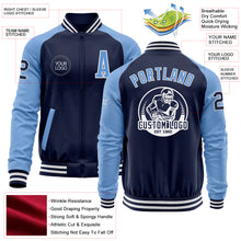 Charger l&#39;image dans la galerie, Custom Navy Light Blue-White Bomber Varsity Letterman Two Tone Zipper Jacket
