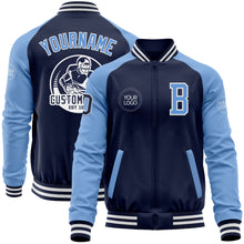 Charger l&#39;image dans la galerie, Custom Navy Light Blue-White Bomber Varsity Letterman Two Tone Zipper Jacket
