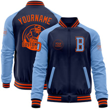 Charger l&#39;image dans la galerie, Custom Navy Orange-Light Blue Bomber Varsity Letterman Two Tone Zipper Jacket
