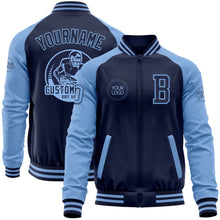 Charger l&#39;image dans la galerie, Custom Navy Light Blue Bomber Varsity Letterman Two Tone Zipper Jacket
