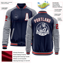 Charger l&#39;image dans la galerie, Custom Navy Gray-Red Bomber Varsity Letterman Two Tone Zipper Jacket
