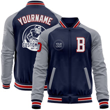 Charger l&#39;image dans la galerie, Custom Navy Gray-Red Bomber Varsity Letterman Two Tone Zipper Jacket
