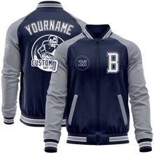 Charger l&#39;image dans la galerie, Custom Navy White-Gray Bomber Varsity Letterman Two Tone Zipper Jacket
