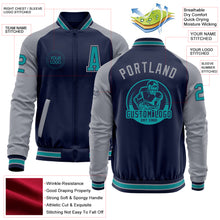 Laden Sie das Bild in den Galerie-Viewer, Custom Navy Gray-Teal Bomber Varsity Letterman Two Tone Zipper Jacket
