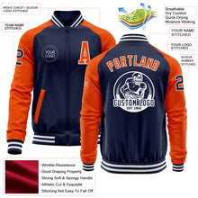 Laden Sie das Bild in den Galerie-Viewer, Custom Navy Orange-White Bomber Varsity Letterman Two Tone Zipper Jacket
