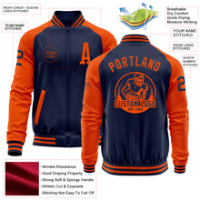 Laden Sie das Bild in den Galerie-Viewer, Custom Navy Orange Bomber Varsity Letterman Two Tone Zipper Jacket
