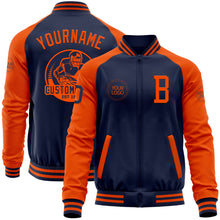 Laden Sie das Bild in den Galerie-Viewer, Custom Navy Orange Bomber Varsity Letterman Two Tone Zipper Jacket
