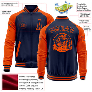 Custom Navy Orange Bomber Varsity Letterman Two Tone Zipper Jacket