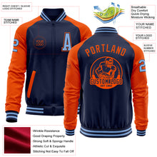 Charger l&#39;image dans la galerie, Custom Navy Orange-Light Blue Bomber Varsity Letterman Two Tone Zipper Jacket
